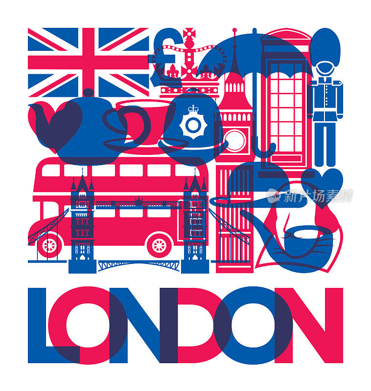 伦敦标志英国文化旅游背景Risograph Effect